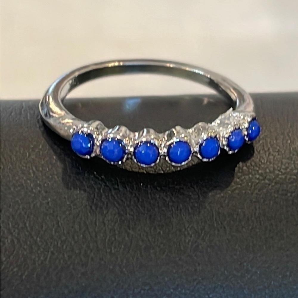 💐5/25 blue stone silver band ring simple dainty